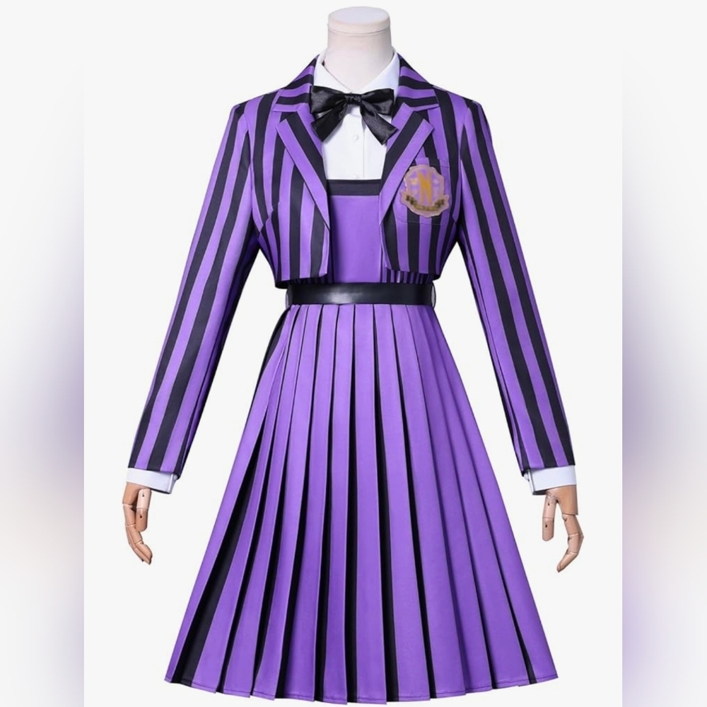 New- Nevermore - Purple Black Striped Costume Wednesday Addams, Enid Sinclair